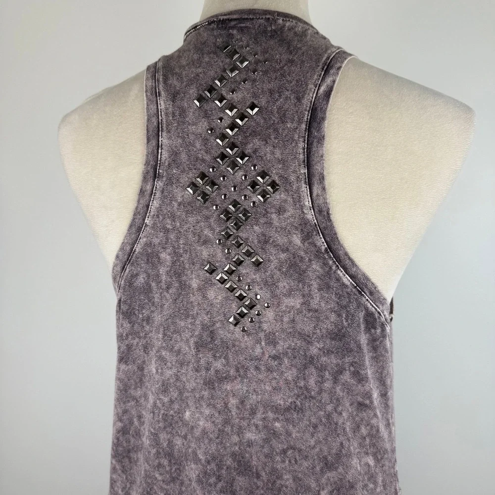 T-Party Studded Acid Wash Open Front Racerback Vest Purple Gray Size Large